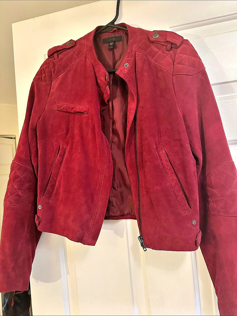 Joe’s Jeans Women's Small Quilted Leather Jacket in Burgundy